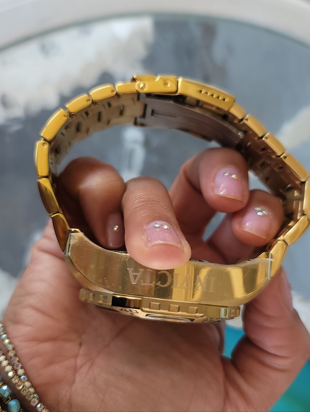 Gold Men's InvictaChronograph Watch with Iridescent Dial - Picture 2 of 6